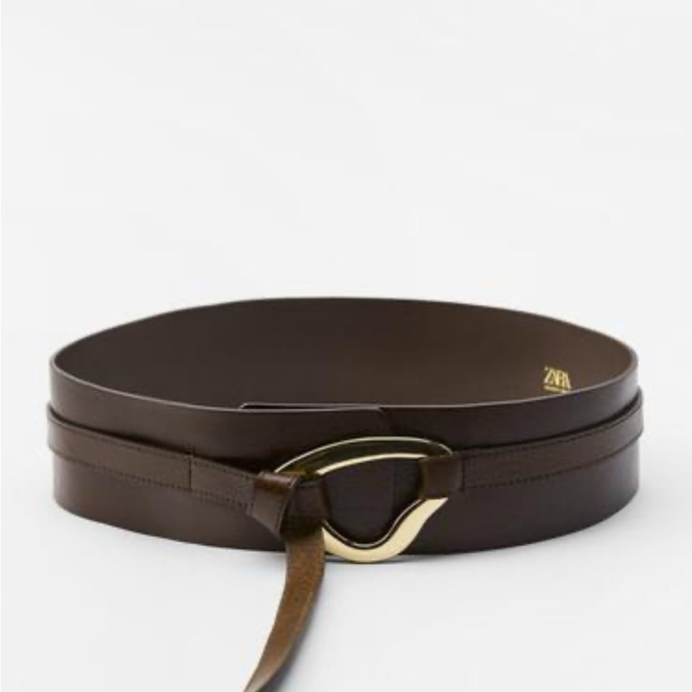 Zara Dark Brown / Burgundy Leather Sash Belt with Gold Accent